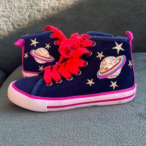 Mini Boden Size 24 Saturn sequinned high tops. Side zipper for ease.